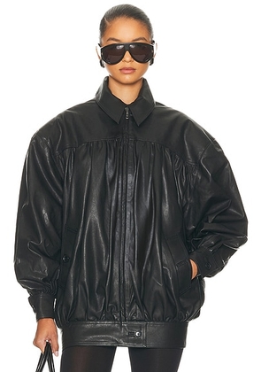 Helsa The Shirred Oversized Leather Jacket in Black - Black. Size M (also in S, L, XL).