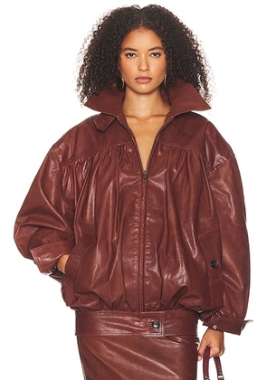 Helsa The Shirred Oversized Leather Jacket in Cognac - Brown. Size M (also in XS, S, L, XL).