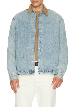 FRAME Suede Collar Denim Overshirt in Esme - Blue. Size XL/1X (also in ).