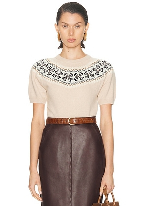 FRAME The Short Sleeve Cashmere Fairisle in Pink Sand - Blush. Size M (also in L, S, XS).