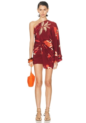 Johanna Ortiz Hidden Oasis Mini Dress in Wine  Pink  & Camel - Red. Size 2 (also in 8).