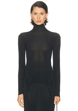 Jean Paul Gaultier Lingerie Garter Long Sleeve High Neck Top in Dark Navy - Navy. Size 38 (also in 42).