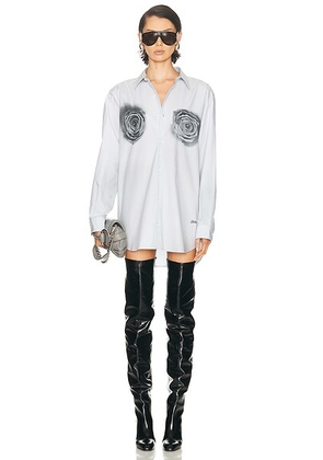 Jean Paul Gaultier Blurry Roses Unisex Printed Shirt in White  Grey  & Black - Light Grey. Size M (also in S, XS).