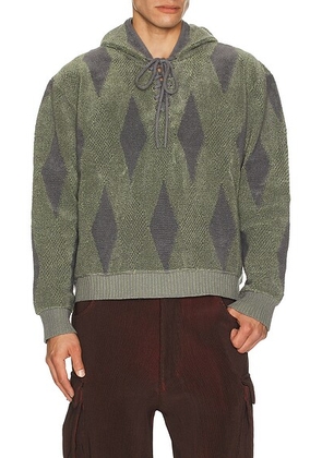 ISA BOULDER Small Argyle Towel Hoodie in Mint Whisper - Green. Size M (also in L, S, XL/1X).