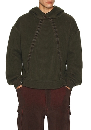 ISA BOULDER Triangle Zip Hoodie in Swamp - Dark Green. Size S (also in L).