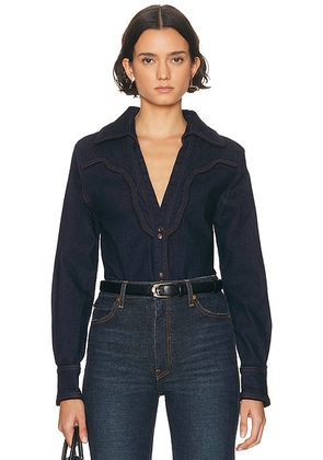 Johanna Ortiz Body Art Top in Denim - Blue. Size 0 (also in 2, 4, 6).