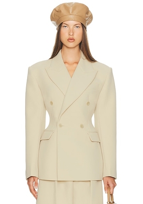 Helsa The Double Breasted S Curve Jacket in Very Heavy Crepe in Wheat - Beige. Size M (also in XXS, XS, S).