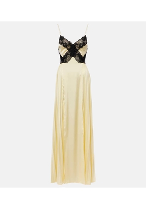 Self-Portrait Lace-trimmed satin maxi dress