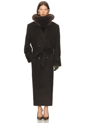 Helsa Bold Shoulder Long Coat in Espresso - Chocolate. Size M (also in XXS, XS, S, L, XL).