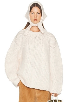 Helsa Kelcey Hand Knit Crewneck in Oat - Beige. Size M (also in XS, S, L).