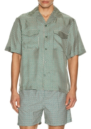 SIMKHAI Clarke Printed Silk Shirt in Kelly Green Foulardprint - Green. Size L (also in S, XL/1X, M, XXL/2X).