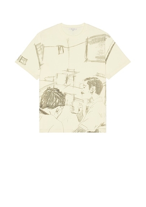 JW Anderson Cafe Scene Allover Print Tee in Buttermilk - Yellow. Size M (also in S).