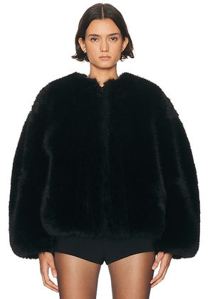 HAELO Long Hair Faux Fur Bomber in Black - Black. Size M (also in L, S, XL, XS, XXS).