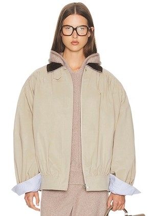 Helsa The Shirred Bomber Jacket With Corduroy Collar in Sandstone - Taupe. Size M (also in XS, S, L, XL).