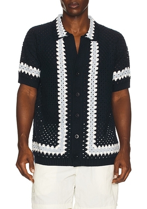 Frescobol Carioca Marques Crochet Cardigan Shirt in Navy - Navy. Size XL/1X (also in L, XXL/2X).
