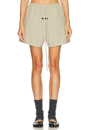 Fear of God ESSENTIALS Brushed Oxford Soccer Short in Abbey Stone - Neutral. Size M (also in XS, S, L).