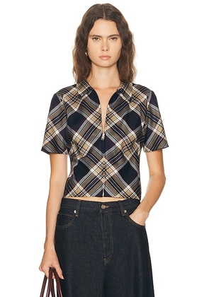 FRAME X Amelia Gray Checkmate Top in Navy Multi - Navy. Size L (also in M, S).