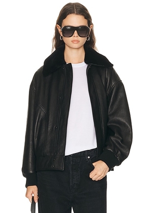 FRAME X Amelia Gray Nightcap Bomber in Black - Black. Size XS (also in M, S).