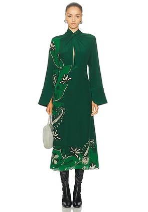 Johanna Ortiz Interdimensional Ankle Dress in Emerald Green & Ecru - Dark Green. Size 6 (also in 4, 8).