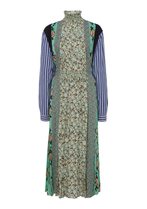 Prada Patchwork Smocked Crepe Midi Dress - Moda Operandi