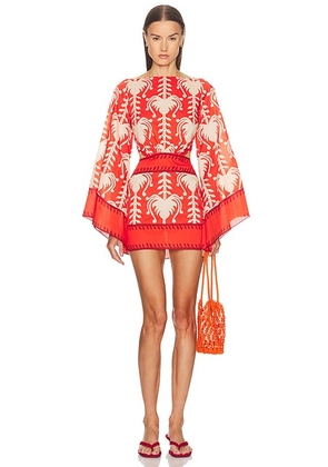 Johanna Ortiz Words Of Wisdom Mini Dress in Red & Ecru - Red. Size 6 (also in ).