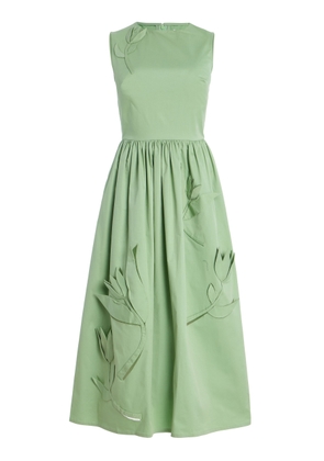 Oscar de la Renta Exclusive Riviera Floral-Appliquéd Cotton Midi Dress - Moda Operandi