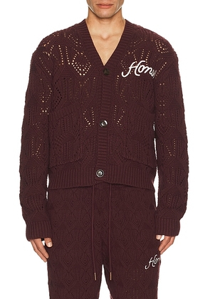 Honor The Gift Cable Cardigan in Berry - Wine. Size L (also in M, S, XL/1X, XXL/2X).