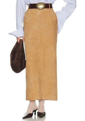 Helsa Suede Column Skirt in Caramel - Tan. Size L (also in XXS, XS).