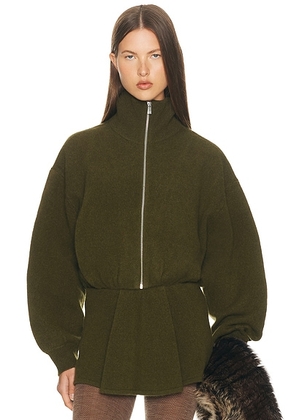 Helsa Josefine Knit Oversized Bomber in Olive - Olive. Size M (also in S, XS, L).