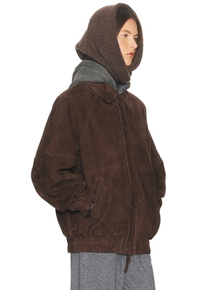 Helsa The Oversized Suede Bomber in Dark Brown - Brown. Size M (also in XS, XXS, S, L, XL).