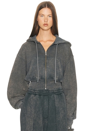 Helsa The Full Zip Hoodie in Fleece in Vintage Distressed Black - Black. Size XS (also in XXS, S, M).