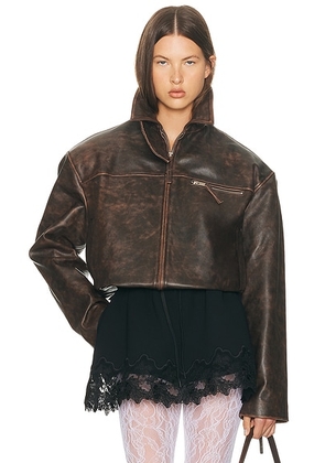 Helsa The Leather Oversized Moto Jacket in Brown Distressed - Brown. Size M (also in XS, S, L, XL).