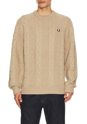 Fred Perry Chunky Cable Knit Jumper in Warm Oat - Cream. Size M (also in L, S, XL/1X).