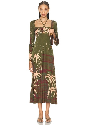 Johanna Ortiz Eternal Tropical Ankle Dress in Green - Green. Size 2 (also in 0, 4, 6, 8).