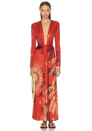 Johanna Ortiz Marino Maxi Dress in Red & Wine - Rust. Size 2 (also in 4).