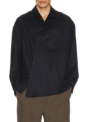 JACQUEMUS La Chemise Cuadro Ml in Navy - Black. Size 46 (also in 50).