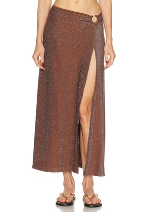 Johanna Ortiz Nuevo Destino Midi Skirt in Shimmering Brown - Brown. Size 2 (also in 0, 4, 6).