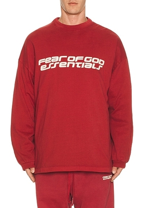 Fear of God ESSENTIALS 90'S Long Sleeve Tee in Crimson - Red. Size M (also in S, L, XL/1X).
