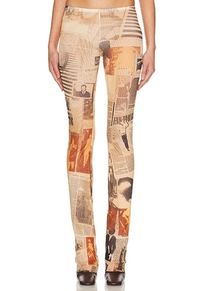 Jean Paul Gaultier Mesh Printed Journal Trouser in Ecru  Light Grey  & Red - Neutral,Rust. Size S (also in XS).