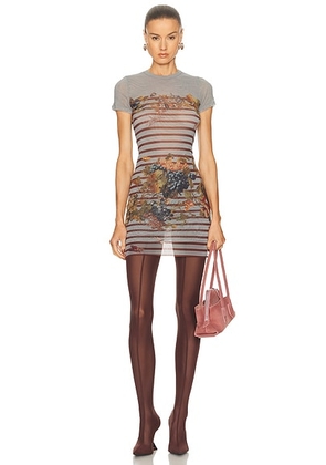 Jean Paul Gaultier Mesh Printed Marini&eacute;re Grape Short Dress in Light Blue & Multicolor - Slate,Brown. Size M (also in S, XS).