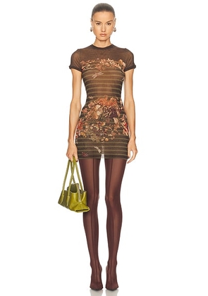 Jean Paul Gaultier Mesh Printed Marini&eacute;re Grape Short Dress in Khaki & Multicolor - Dark Green,Brown. Size S (also in XS).
