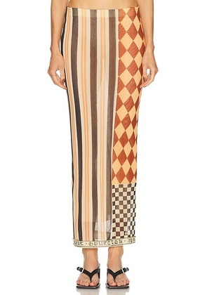 Jean Paul Gaultier Mesh Patchwork Long Skirt in Multicolor - Burnt Orange,Neutral. Size S (also in XS).
