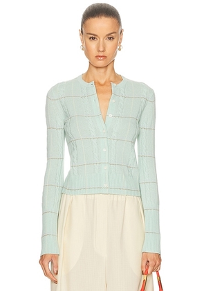 Guest In Residence Jane Check Cardigan in Seaglass Combo - Teal. Size L (also in XS, S, M).