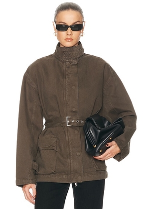 GRLFRND Logan Jacket in Cedar Brown - Olive. Size M (also in L, S, XL, XS, XXS).
