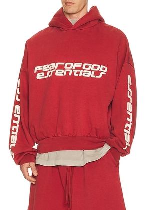 Fear of God ESSENTIALS Cropped Relaxed Hoodie in Crimson - Red. Size M (also in XS, S, L, XL/1X, XXL/2X).