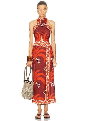 Johanna Ortiz Buen Viento Ankle Dress in Wine & Red - Brick. Size 8 (also in 2).