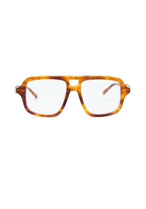 Gucci Through Horsebit Pilot Optical Eyeglasses in Havana & Transparent - Brown. Size all.