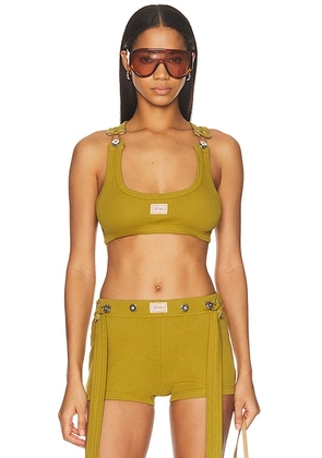 Jean Paul Gaultier Cotton Ribbed Bra Top in Green - Olive,Mustard. Size L (also in XS, S, M).
