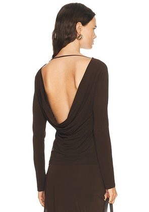Helmut Lang Cowl Back Long Sleeve Top in Bistre - Chocolate. Size L (also in XS, S, M).