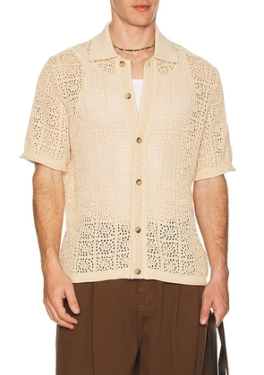 SIMKHAI Billy Short Sleeve Shirt in Beige - Beige. Size M (also in S, L, XL/1X, XXL/2X).